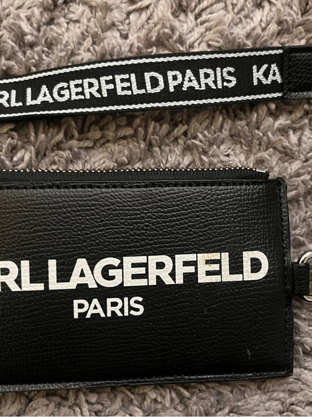 Karl Lagerfeld Black Leather-Look Logo Zip Pouch